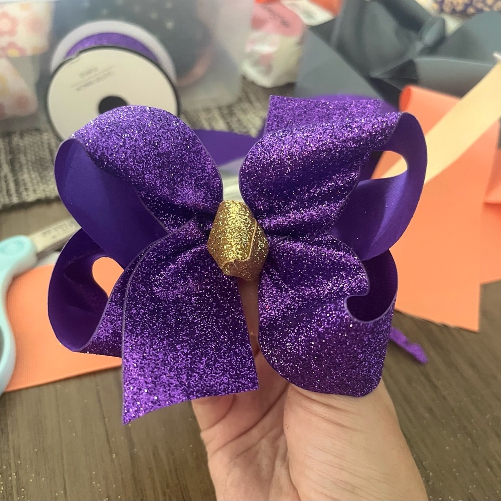 Purple and gold glitter bow